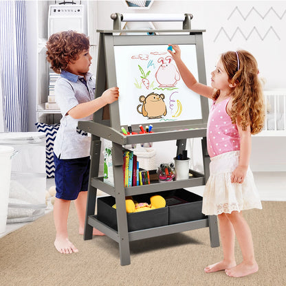 3 in 1 Double-Sided Storage Art Easel w/ Paint Cups for Kids Writing Earl Grey