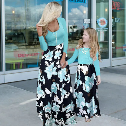 Mom Daughter Family Outfits Matching Mother Kids Dress Twining Mother Daughter Equal Patchwork Dress Same Clothes Baby Girl