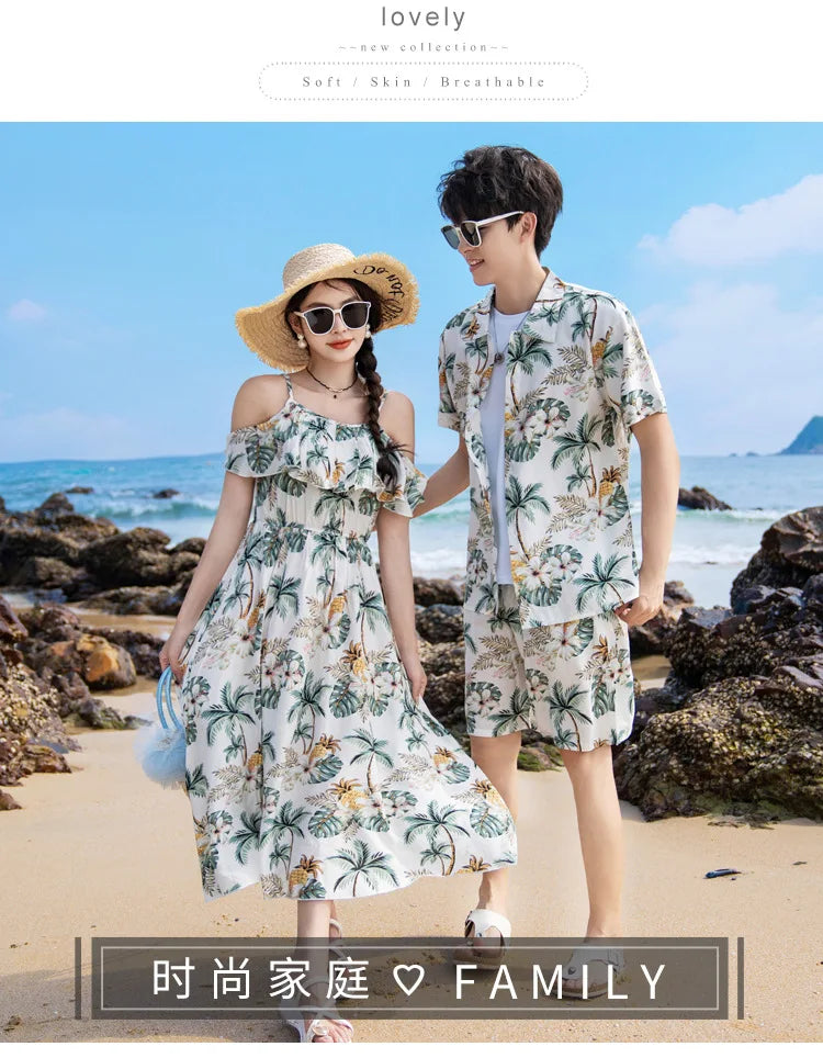 Vacation Look Couple Matching Clothes Family Clothing Mother and Daughter Resort Dress Father Beach Shirts Shorts Two Piece Sets