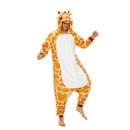 Giraffe Onesie Pajamas for Kids Adult Unisex Pijamas Family Look Matching Cute Costumes Halloween Cosplay One-piece Sleepwears