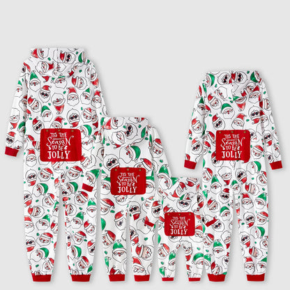 PatPat Christmas Family Matching Allover Santa Claus Print Long-sleeve Hooded Zipper Onesies Pajamas (Flame Resistant)