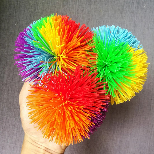 4 PCS Rainbow Fingertips Sensory Bouncy Ball Stringy Balls Great Sensory Fidget Toys Rainbow Pom Rubber Fur Ball Random Color