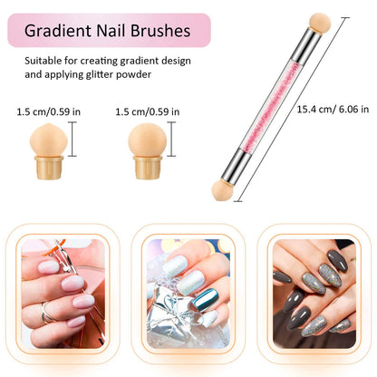 Sponge Nail Brush Picking Dotting Gradient Pen Brush Double Head Sponge Nail Brush Handle Acrylic Nail Painting Brush