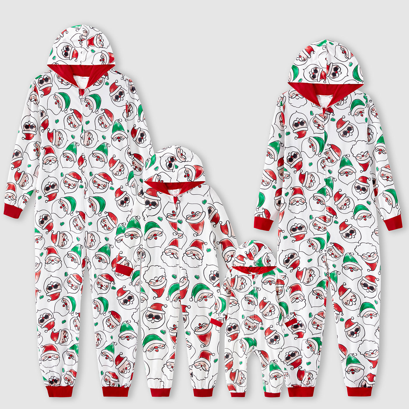 PatPat Christmas Family Matching Allover Santa Claus Print Long-sleeve Hooded Zipper Onesies Pajamas (Flame Resistant)