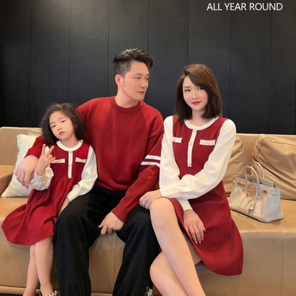 Matching Family Sweaters Mum Daughter Red Black Cute Dress Dad Son Knitwear Couple Outfit Adults Kids Baby Sweater For Christmas