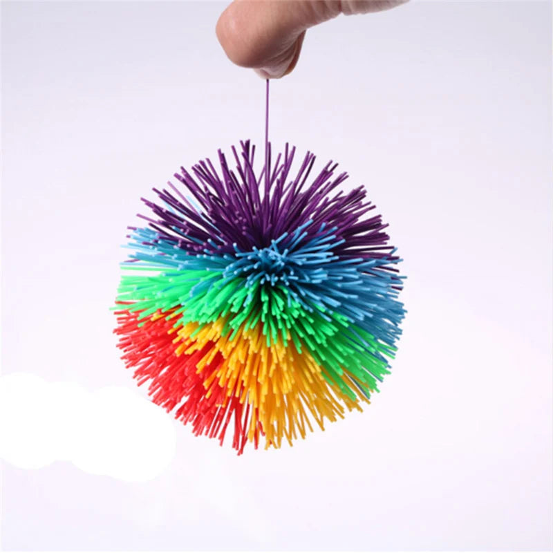 4 PCS Rainbow Fingertips Sensory Bouncy Ball Stringy Balls Great Sensory Fidget Toys Rainbow Pom Rubber Fur Ball Random Color