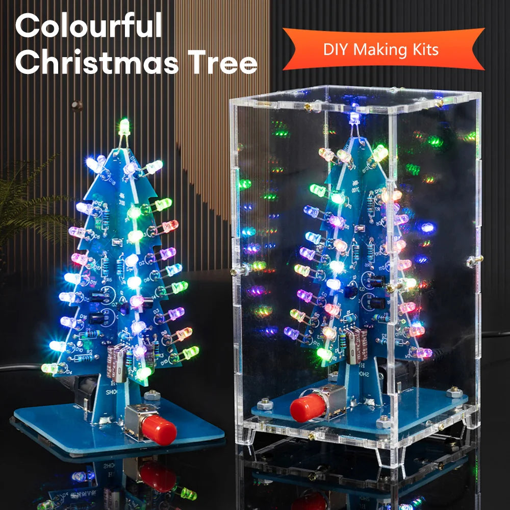 Xmas Tree DIY Kits RGB LED Flashing Tree DIY Kits Electronics Soldering Colorful 3D for Soldering Practice Learning