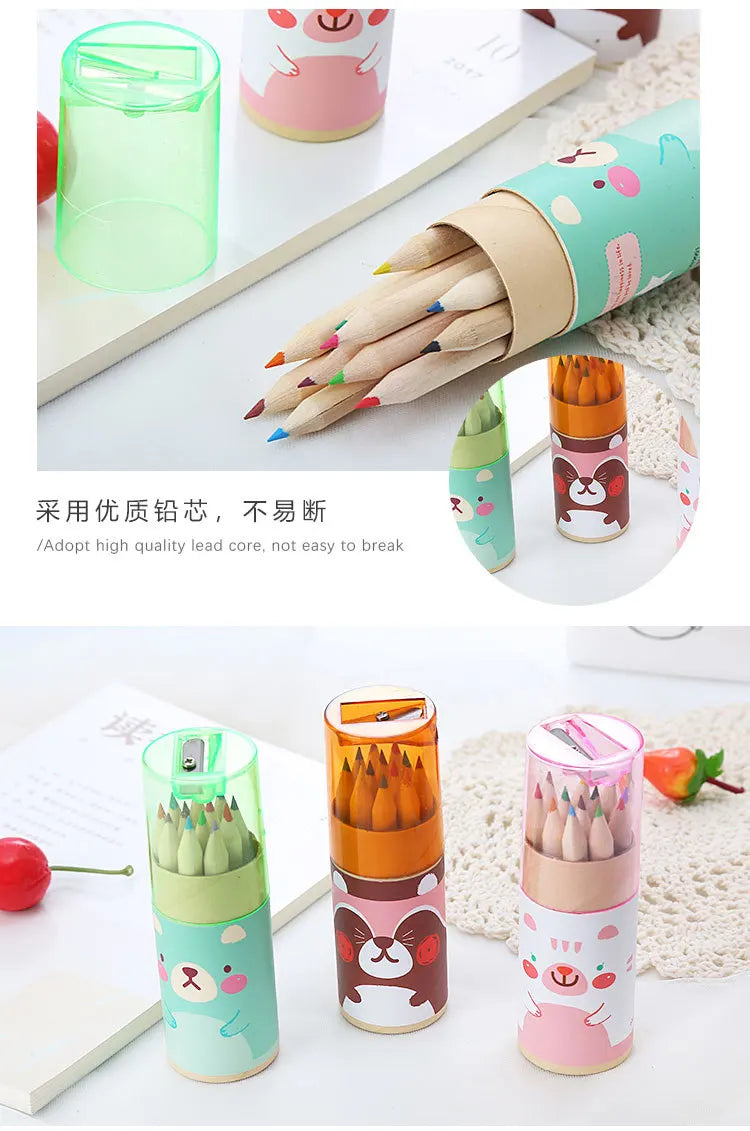 Manga 12 Color Pencils with Sharpener Coloring Crayons for Kids Drawing Art Stationery Supplies Children's Colored Pencil Set