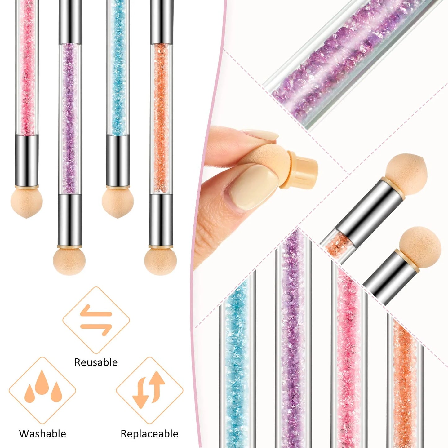 Sponge Nail Brush Picking Dotting Gradient Pen Brush Double Head Sponge Nail Brush Handle Acrylic Nail Painting Brush