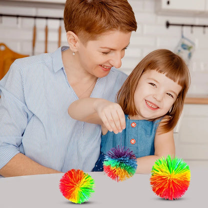 4 PCS Rainbow Fingertips Sensory Bouncy Ball Stringy Balls Great Sensory Fidget Toys Rainbow Pom Rubber Fur Ball Random Color