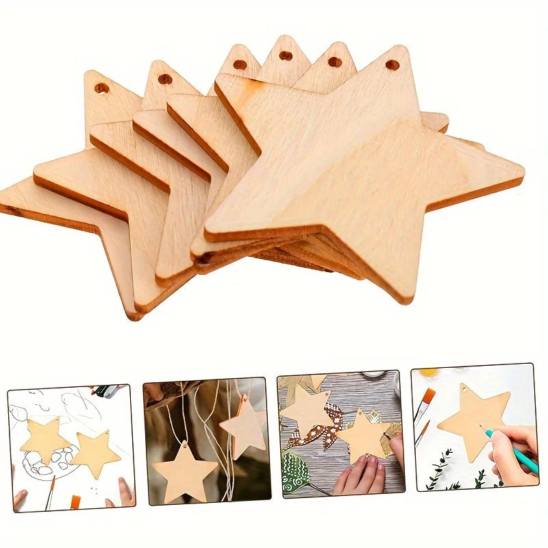 40 Pieces 3.15"/8cm Natural Star Wood Slices, DIY Ornaments Unfinished Wooden  Star for Party Decoration, Home Decoration