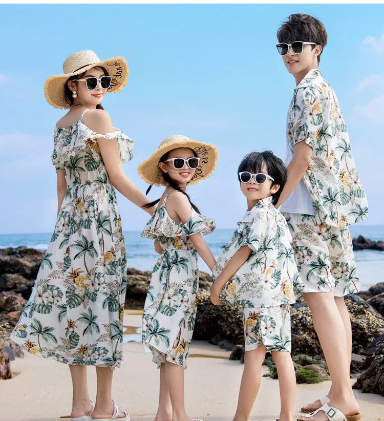 Vacation Look Couple Matching Clothes Family Clothing Mother and Daughter Resort Dress Father Beach Shirts Shorts Two Piece Sets