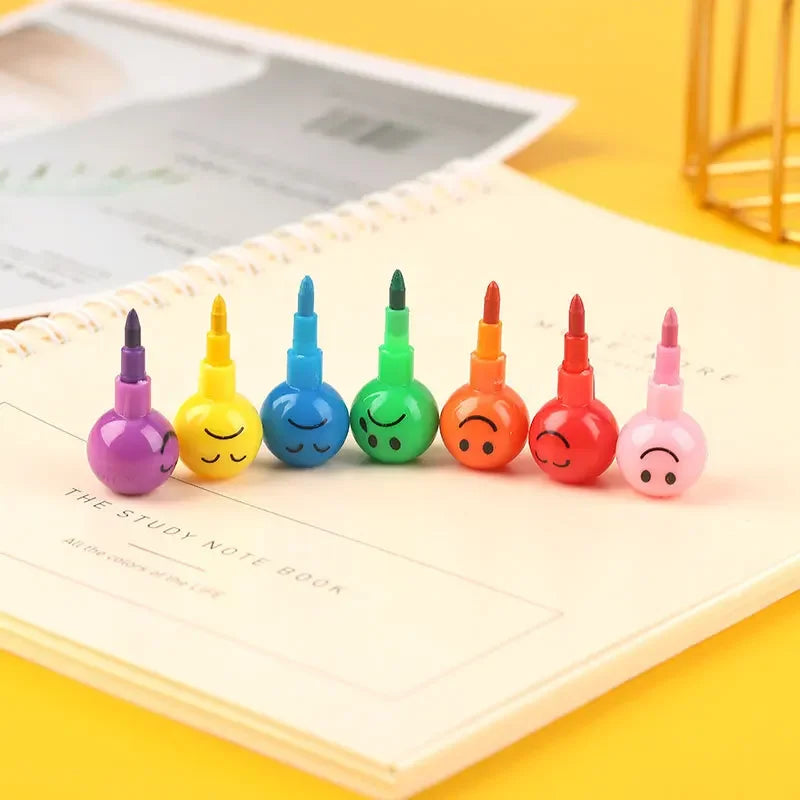 1pcs 7 Color Crayons Art Supplies for Kids Pastel Pen Drawing Set Stationery Kawaii Smiley Face Crayons Pencil School Supplies