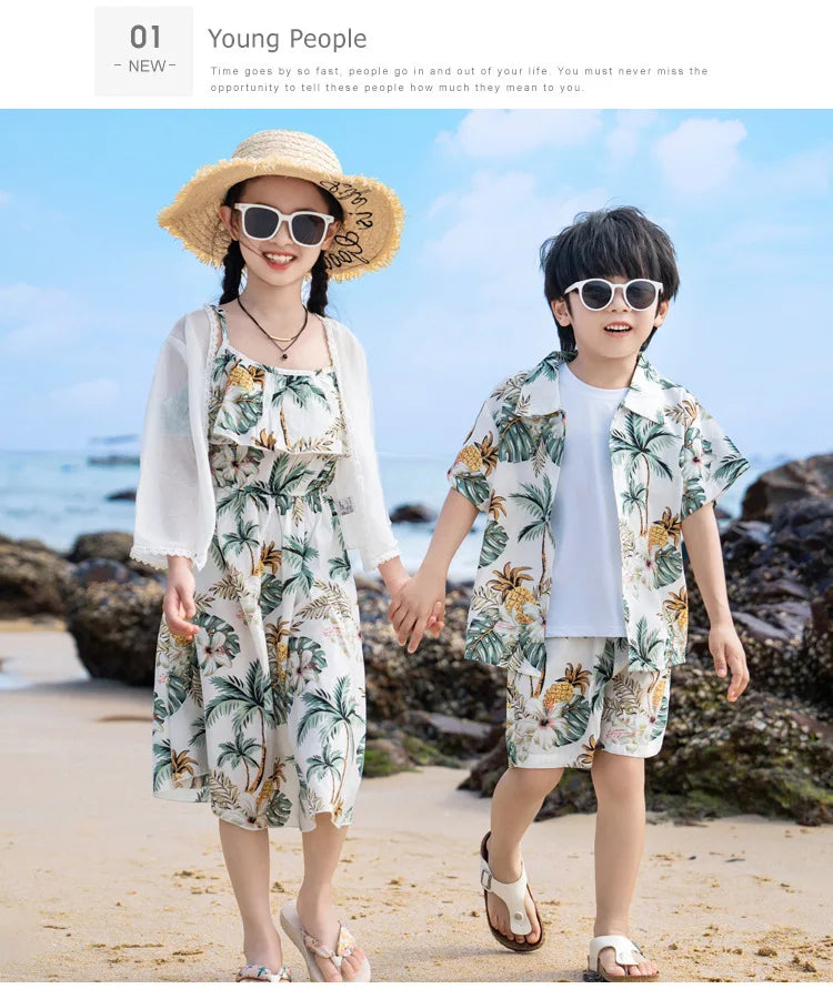 Vacation Look Couple Matching Clothes Family Clothing Mother and Daughter Resort Dress Father Beach Shirts Shorts Two Piece Sets