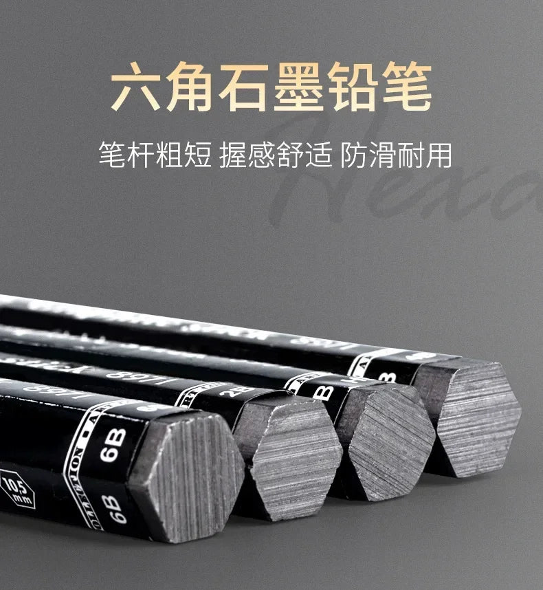 HB/2B/4B/6B Woodless Hexagonal Graphite Stick Pencil Bold Black Charcoal Art Student Sketch Painting Graphite Pen Art Supplies