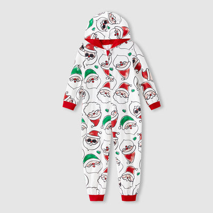 PatPat Christmas Family Matching Allover Santa Claus Print Long-sleeve Hooded Zipper Onesies Pajamas (Flame Resistant)