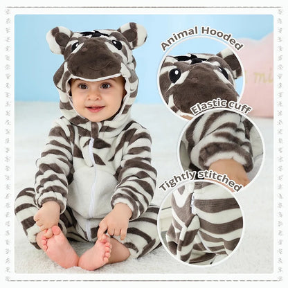 MICHLEY Baby Rompers Winter Clothes Costume Flannel Hooded Bodysuits Pajamas Halloween Animals Overall Jumpsuit For Kids Bebe