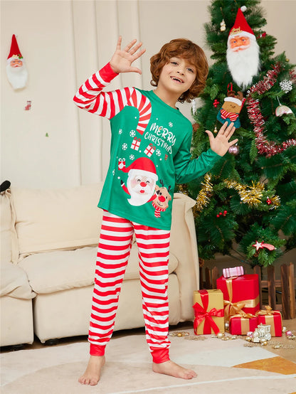 Christmas Father Son Mom Daughter Matching Pajamas Set Santa Claus Red Striped Long Sleeve Sleepwear Baby Jumpsuit Family Look