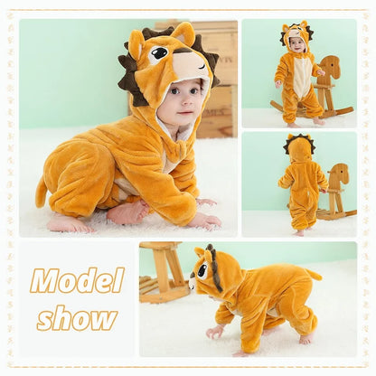 MICHLEY Baby Rompers Winter Clothes Costume Flannel Hooded Bodysuits Pajamas Halloween Animals Overall Jumpsuit For Kids Bebe