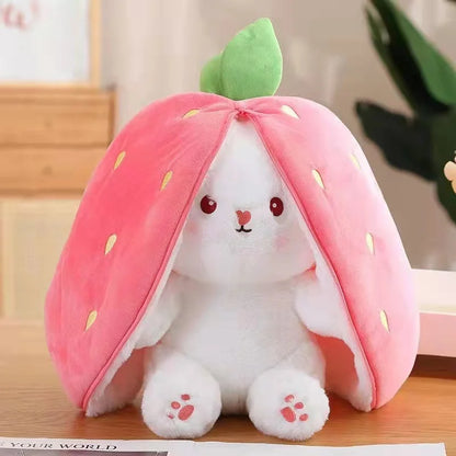 18/25cm Kawaii Fruit Transfigured Bunny Toys Lovely Long Ears Carrot Strawberry Turn Into Rabbit Stuffed Doll Toy For Kids Gift