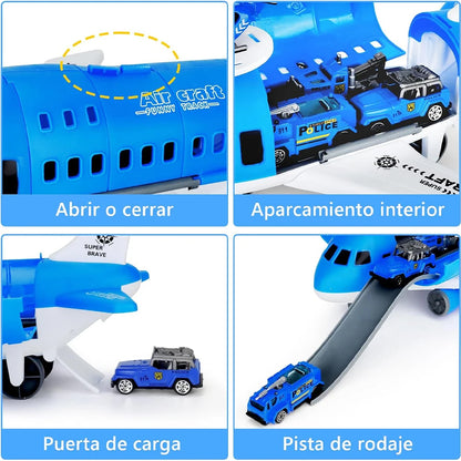 5EN1 toy airplane, transport plane with 3 mini cars and 1 mini helicopter, education vehicle