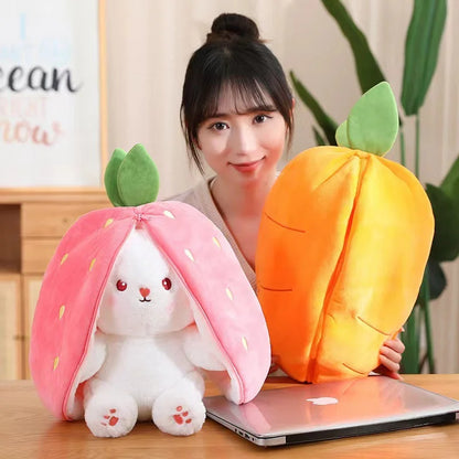 18/25cm Kawaii Fruit Transfigured Bunny Toys Lovely Long Ears Carrot Strawberry Turn Into Rabbit Stuffed Doll Toy For Kids Gift