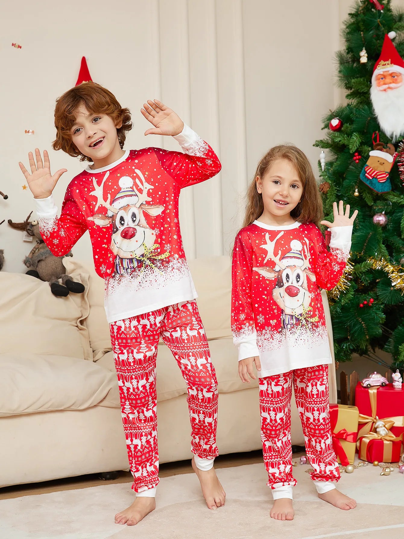 2025 Christmas cartoon deer Snowflake cute printed family family set baby family family set