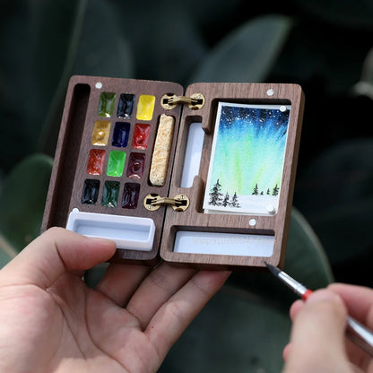 Empty Portable Watercolor Palette Set Walnut Magnetic Paint Box Travel Painting Sketching Portable Paint Tray Art Supplies