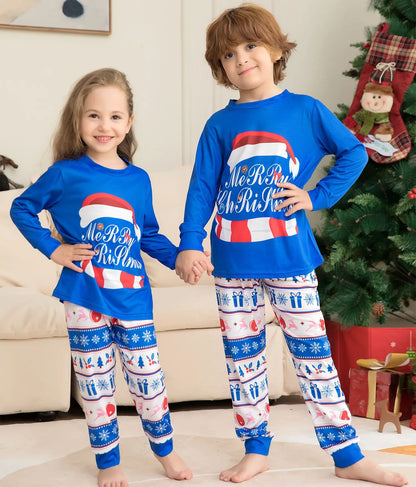 Xmas Clothing Pajamas Family Matching Set 2022 New Christmas Hat Letter Print Adult Kids Set Baby Jumpsuit + Dog Family Wear