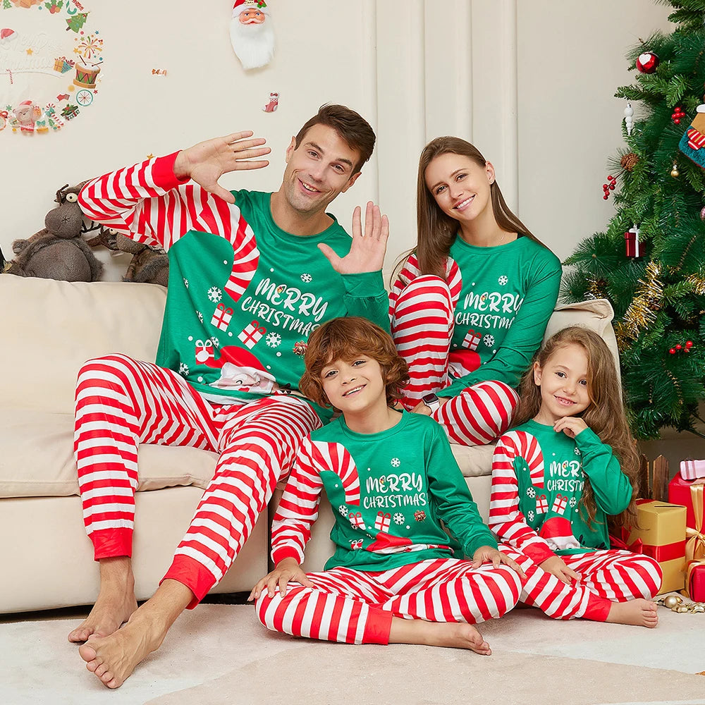 Christmas Father Son Mom Daughter Matching Pajamas Set Santa Claus Red Striped Long Sleeve Sleepwear Baby Jumpsuit Family Look