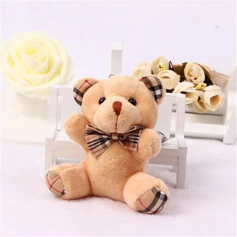 1PCS Plaid Bow Tie Plush Sitting Bear Toys Small Pendant Cartoon Bouquet Doll Wedding Activity Gift Soft Stuffed Toy Hot New 8CM