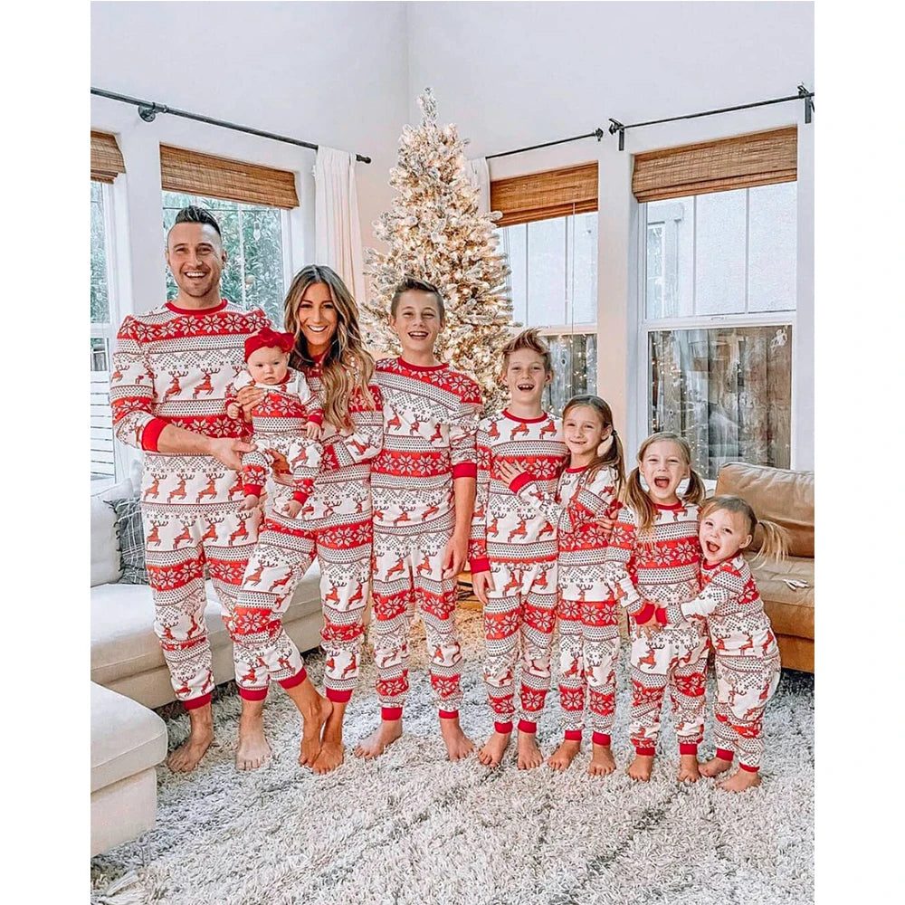 Family Matching Pajamas Christmas Sleepwear New Year Baby Red Jumpsuit Family Look Winter Mother Daughter Father Son Outfits