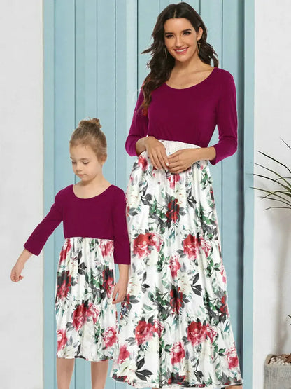 Mom Daughter Family Outfits Matching Mother Kids Dress Twining Mother Daughter Equal Patchwork Dress Same Clothes Baby Girl