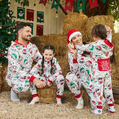 PatPat Christmas Family Matching Allover Santa Claus Print Long-sleeve Hooded Zipper Onesies Pajamas (Flame Resistant)