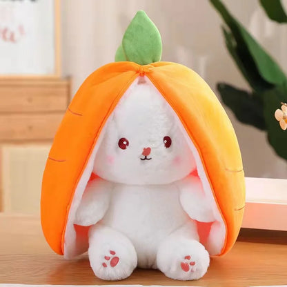 18/25cm Kawaii Fruit Transfigured Bunny Toys Lovely Long Ears Carrot Strawberry Turn Into Rabbit Stuffed Doll Toy For Kids Gift