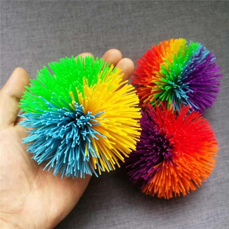 4 PCS Rainbow Fingertips Sensory Bouncy Ball Stringy Balls Great Sensory Fidget Toys Rainbow Pom Rubber Fur Ball Random Color