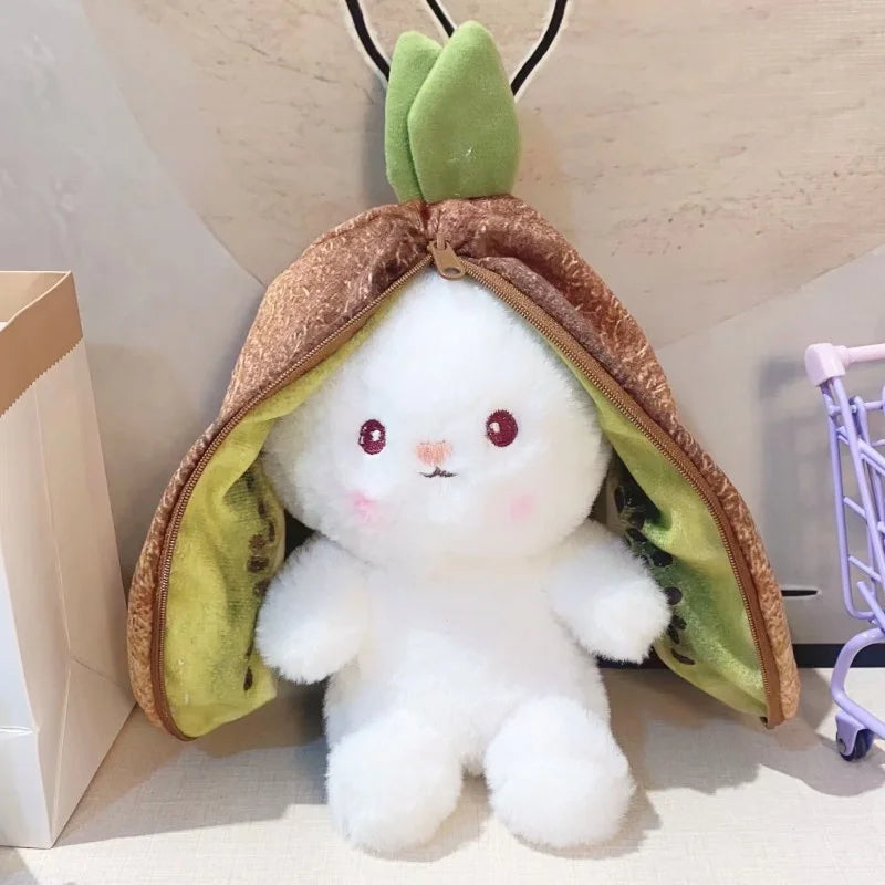 18/25cm Kawaii Fruit Transfigured Bunny Toys Lovely Long Ears Carrot Strawberry Turn Into Rabbit Stuffed Doll Toy For Kids Gift