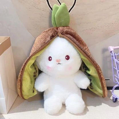 18/25cm Kawaii Fruit Transfigured Bunny Toys Lovely Long Ears Carrot Strawberry Turn Into Rabbit Stuffed Doll Toy For Kids Gift