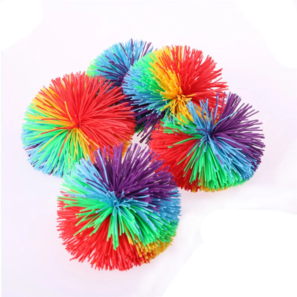 4 PCS Rainbow Fingertips Sensory Bouncy Ball Stringy Balls Great Sensory Fidget Toys Rainbow Pom Rubber Fur Ball Random Color