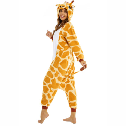 Giraffe Onesie Pajamas for Kids Adult Unisex Pijamas Family Look Matching Cute Costumes Halloween Cosplay One-piece Sleepwears