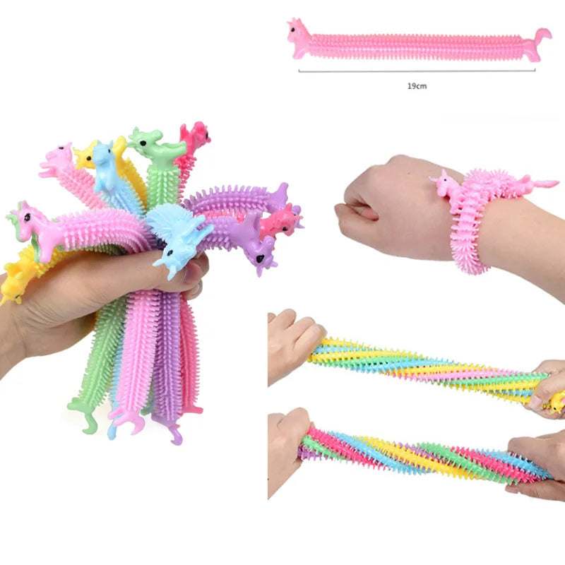 30-3PCS Funny Unicorn Pull Worm Noodle Fidget Toys Stretch String TPR Rope Anti Stress Toys String Stress Relief Autism Vent Toy