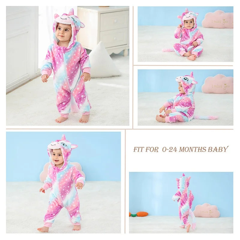 MICHLEY Baby Rompers Winter Clothes Costume Flannel Hooded Bodysuits Pajamas Halloween Animals Overall Jumpsuit For Kids Bebe