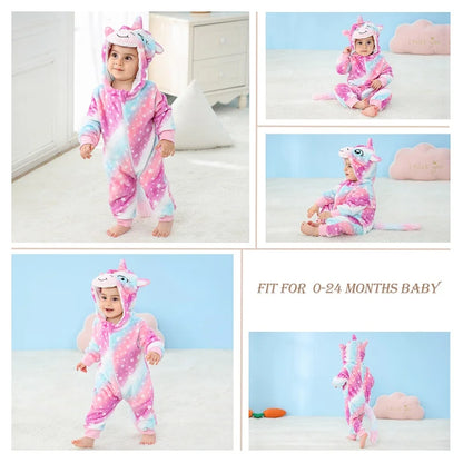 MICHLEY Baby Rompers Winter Clothes Costume Flannel Hooded Bodysuits Pajamas Halloween Animals Overall Jumpsuit For Kids Bebe