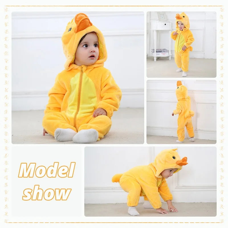 MICHLEY Baby Rompers Winter Clothes Costume Flannel Hooded Bodysuits Pajamas Halloween Animals Overall Jumpsuit For Kids Bebe