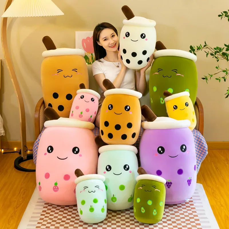 Bubble Tea Cup Plush Toys Kawaii Fruit Milk Tea Design Kids Stuffed Doll Soft Pillow Cushion Birthday Gift for Girl Friend