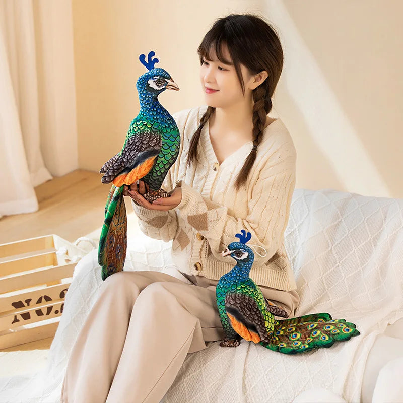 Simulation Blue Peacock Stuffed Animal Lifelike Peacock Children's Cognitive Plush Toys Send Boys and Girls Gifts