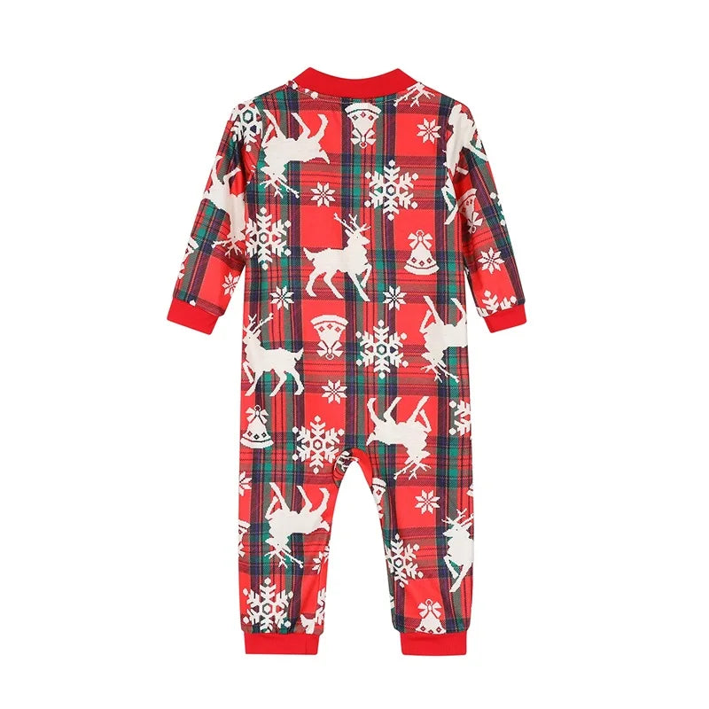 Christmas Family Matching Pajamas Baby Romper Reindeer Snowflake Plaid Print Long Sleeve Tops Long Pants Sleepwear Set