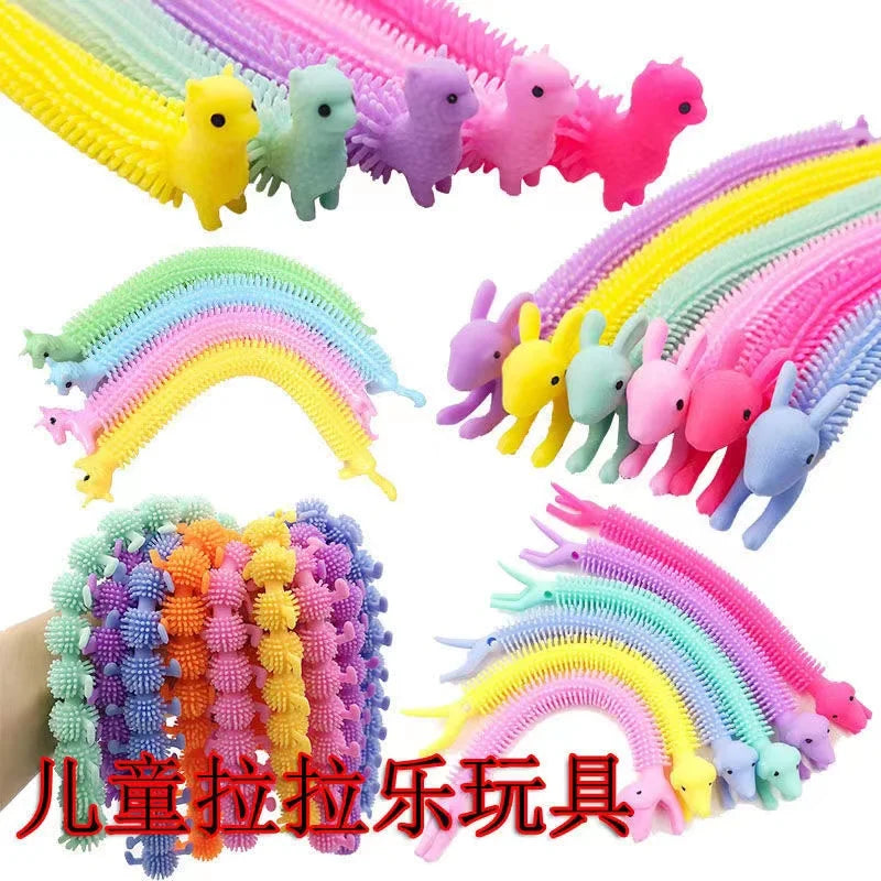 30-3PCS Funny Unicorn Pull Worm Noodle Fidget Toys Stretch String TPR Rope Anti Stress Toys String Stress Relief Autism Vent Toy