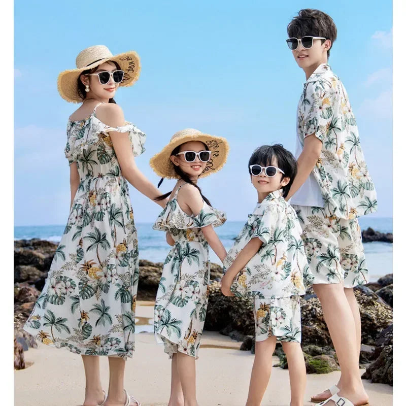 Vacation Look Couple Matching Clothes Family Clothing Mother and Daughter Resort Dress Father Beach Shirts Shorts Two Piece Sets