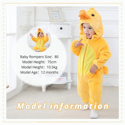 MICHLEY Baby Rompers Winter Clothes Costume Flannel Hooded Bodysuits Pajamas Halloween Animals Overall Jumpsuit For Kids Bebe